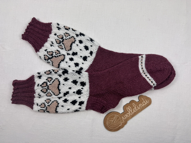 Warme Wollsocken handgestrickt mit Tiermotiv, Größe 38/38