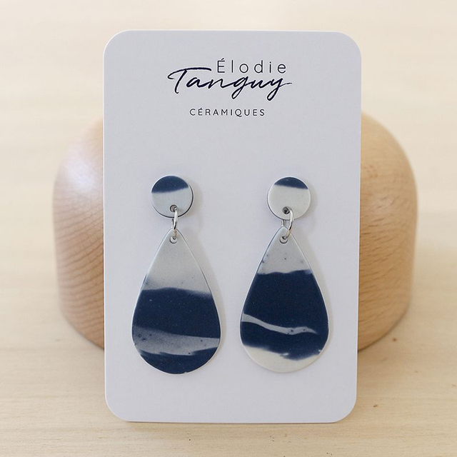 Boucles d’oreilles en porcelaine – Gouttes - Bleu nuit - Mat