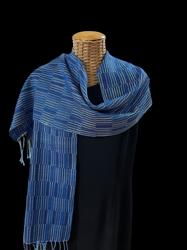 Blues : handwoven silk scarf