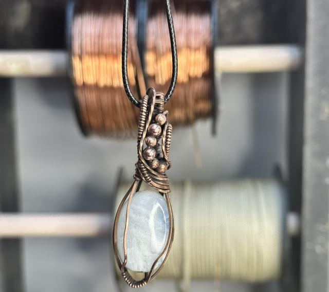 Rainbow moonstone pure copper wrapped pendant 