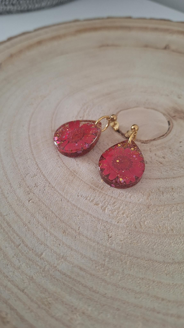 Boucles d'oreilles petites gouttes paillettes/fleurs 