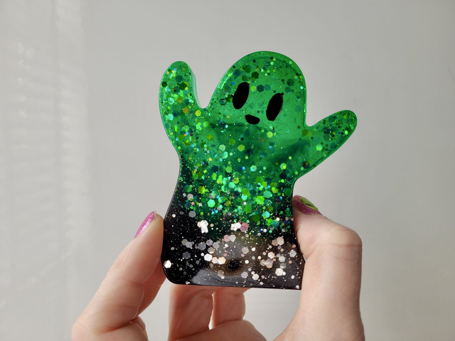 Ghost Ornament - Black to Bold Green Ombré with Chunky Glitter