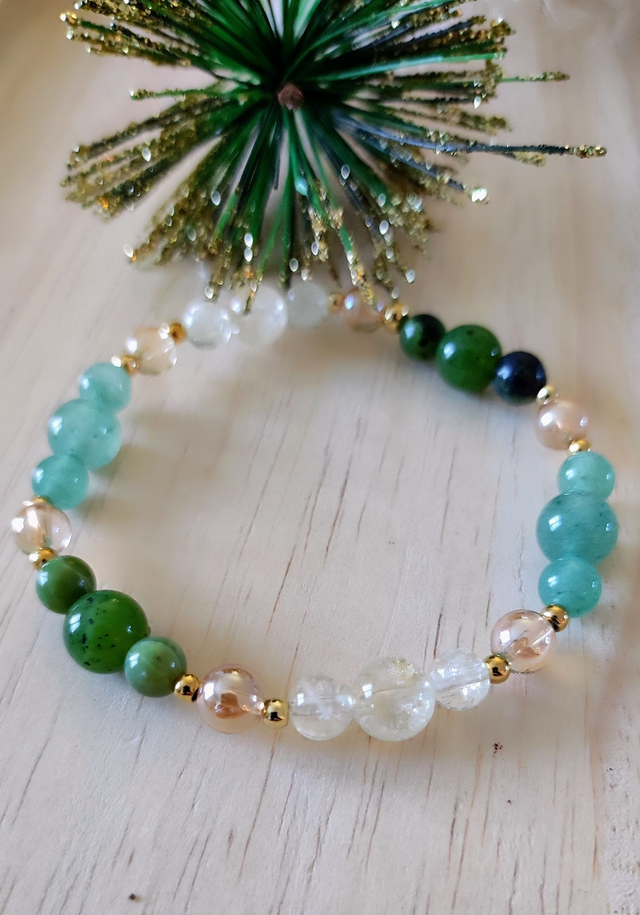 Bracelet "Chance" Aventurine verte, Citrine et Jade Néphrite