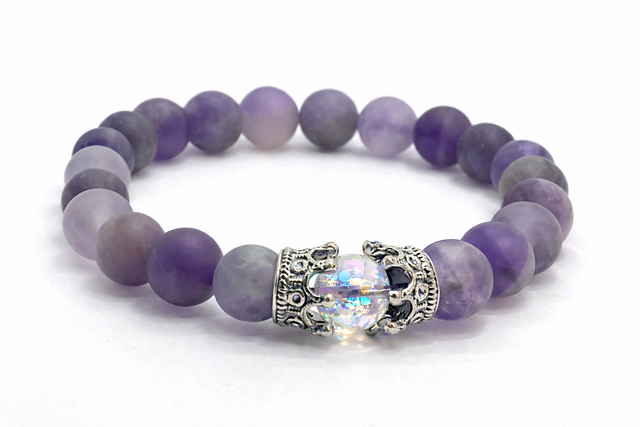Bracelet « couronne » Améthyste mate et Quartz aura