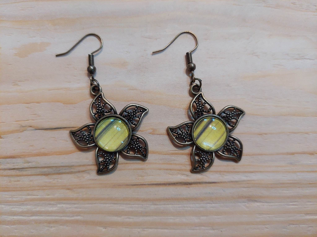 Boucles d'oreille Cabochon Pendante Etoile Jaune