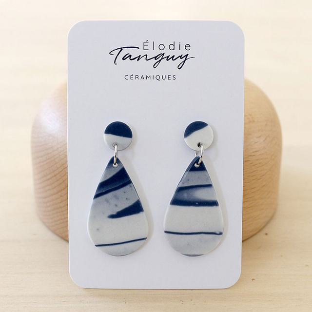 Boucles d’oreilles en porcelaine – Gouttes - Bleu nuit - Mat