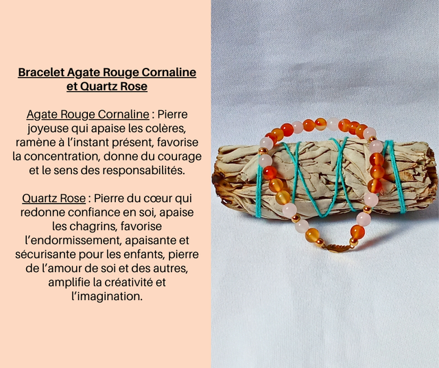 44- Bracelet Agate Rouge Cornaline et Quartz Rose