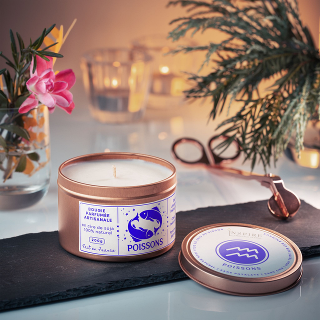 Bougie parfumée aromathérapie en cire de soja 100% naturelle - Poissons, 200g