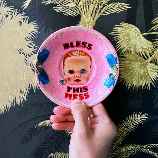 "Bless This Mess" Pink Upcycled Trinket Dish - House of Frisson