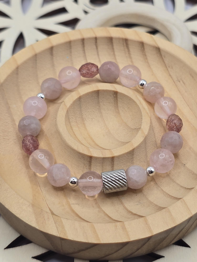 Bracelet enfant Quartz rose et Quartz fraise 