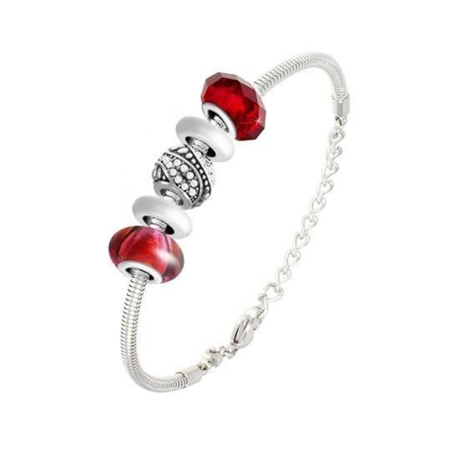 Bracelet de charms perles rouge et acier