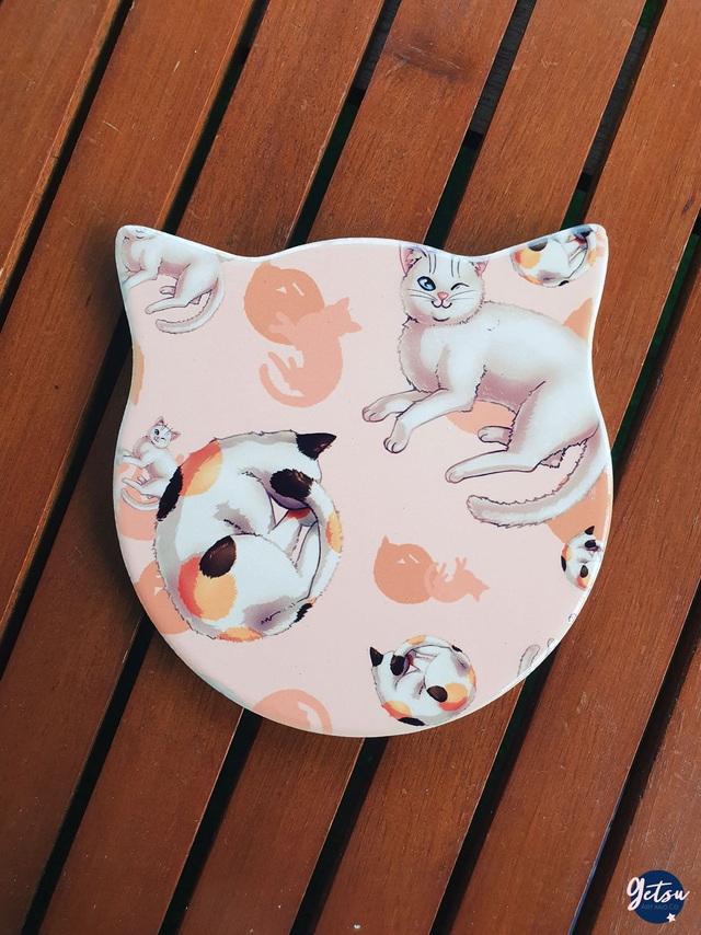 Sous-verre en porcelaine en forme de chat, chat blanc et calicot