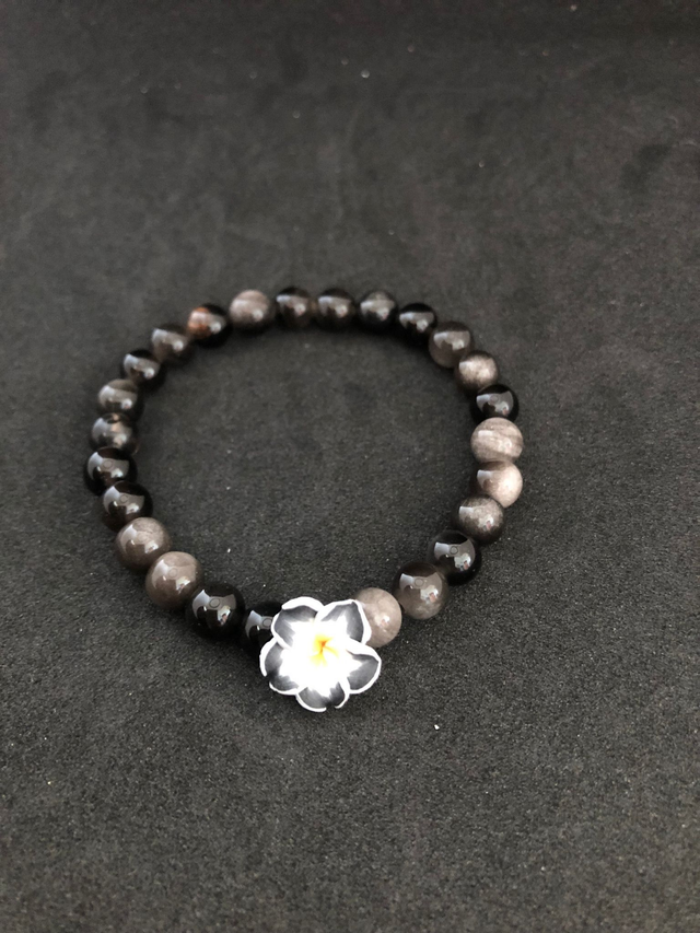 bracelet en obsidienne argentée