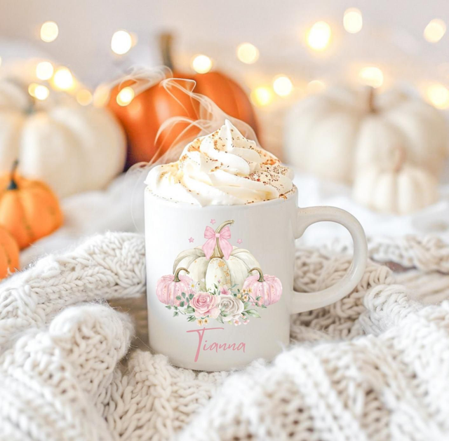 Personalised pink pumpkin mug