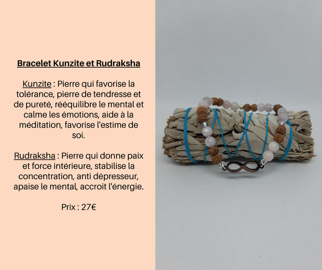 37- Bracelet Kunzite et Rudraksha
