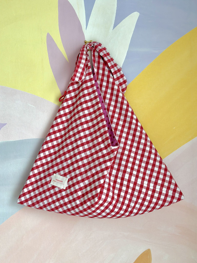 SAC ORIGAMI - Vichy rouge / rose à pois bordeaux - Fait main à Reims (France)