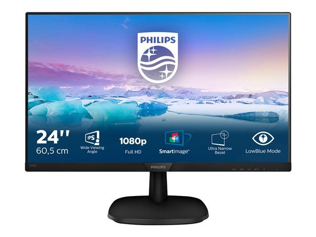 Philips V-line 243V7QDSB-Monitor a LED-24&quot; (23.8&quot; visualizzabile)-1920 x 1080 Full HD(1080p)@60 Hz-IPS-250 cd/m²-1000:1-5 ms-HDMI, DVI-D, VGA 