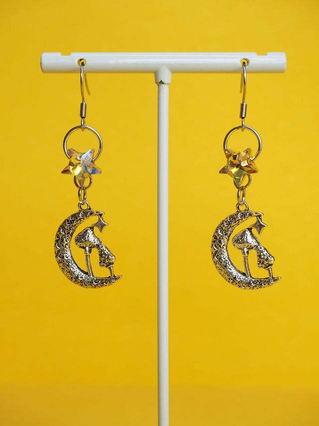 Mushroom with Moon Charm Earrings