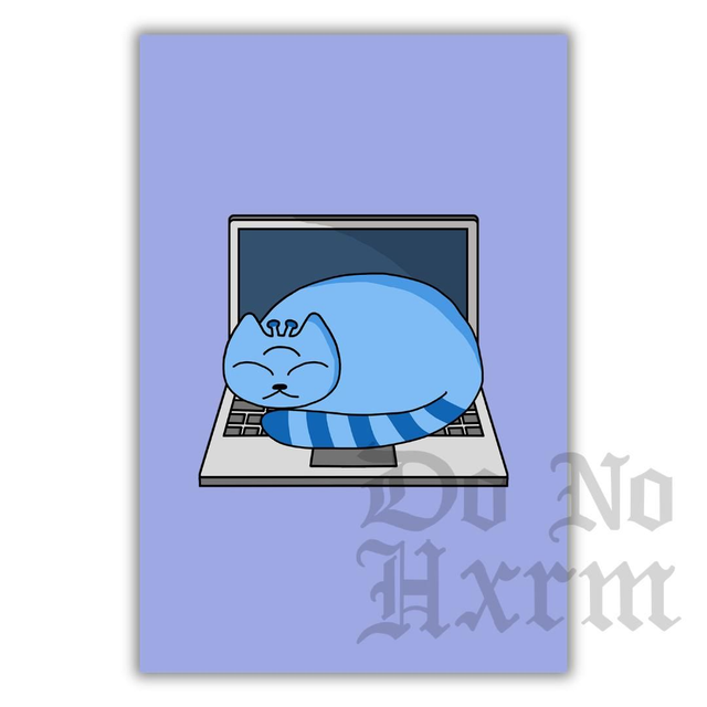Sleepy Blue Alien Cat Laptop Art Print (6x4)
