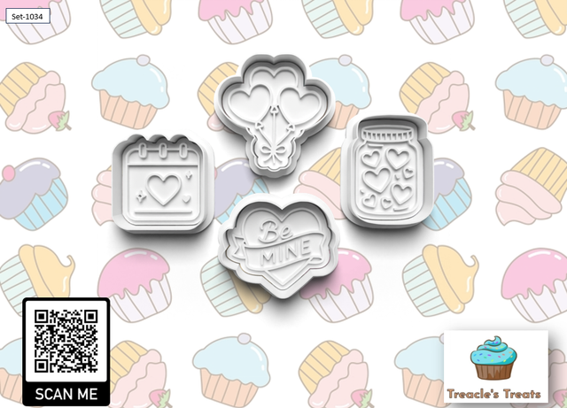 Valentines Theme Fondant/cookie stamps with cutters (Set 7)