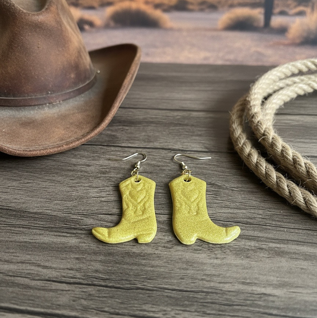 Gold Shimmer Polymer Clay Cowboy Boot Earrings