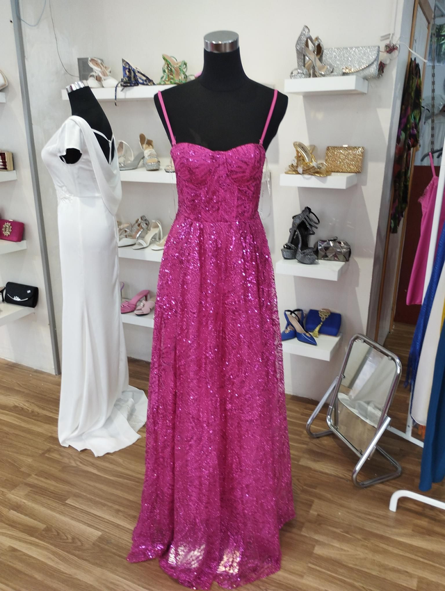 Vestido brillo fucsia