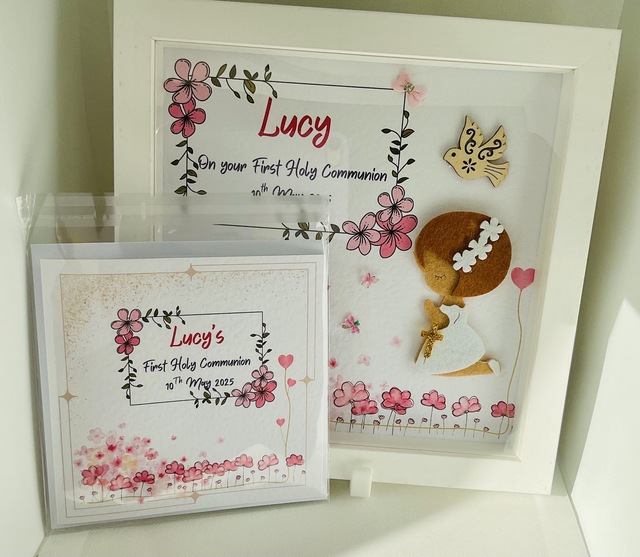 Personalised First communion card for girls. First Holy Communion and confirmation gift set. 