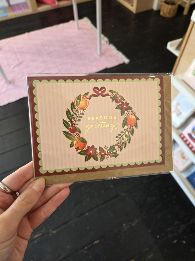 Seasons Greetings Wreath Gold Foil Christmas Greetings Card - EV-047