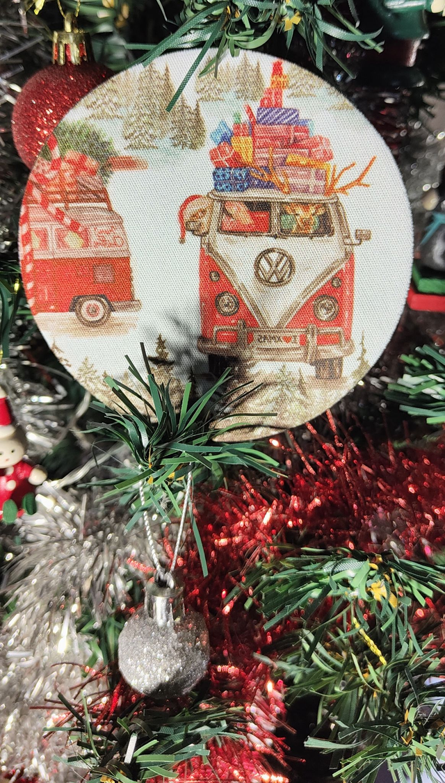 Lot de 4 sous verre rond silicone Noël &quot;Traineau Van - Chalet&quot; - PrintbyHenry