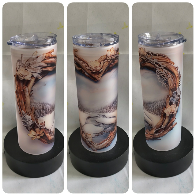 Noël tumbler verre givré coeur bois