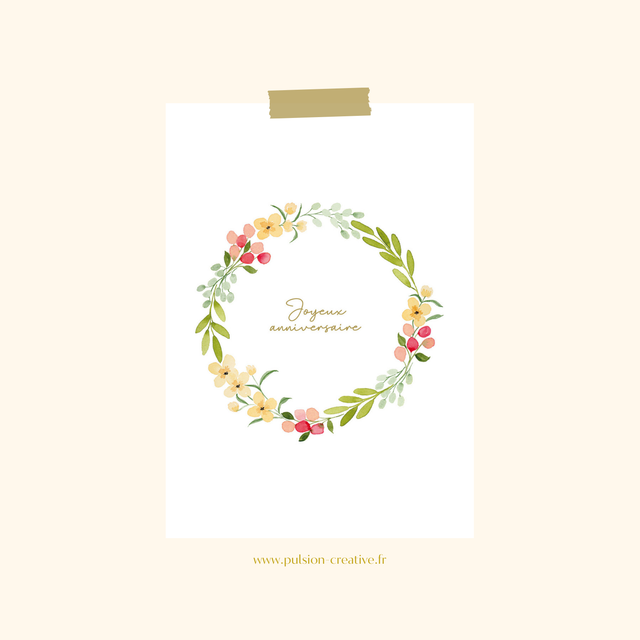 Carte postale aquarelle - Joyeux anniversaire 