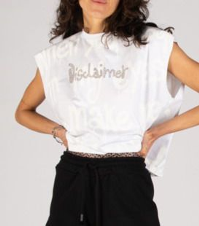 43156290 - Disclaimer T-shirt smanicata con logo- Cropped con ealstico sotto