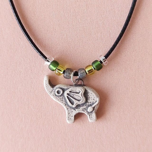 Elephant necklace - handmade - clay elephant charm - elephant pendant
