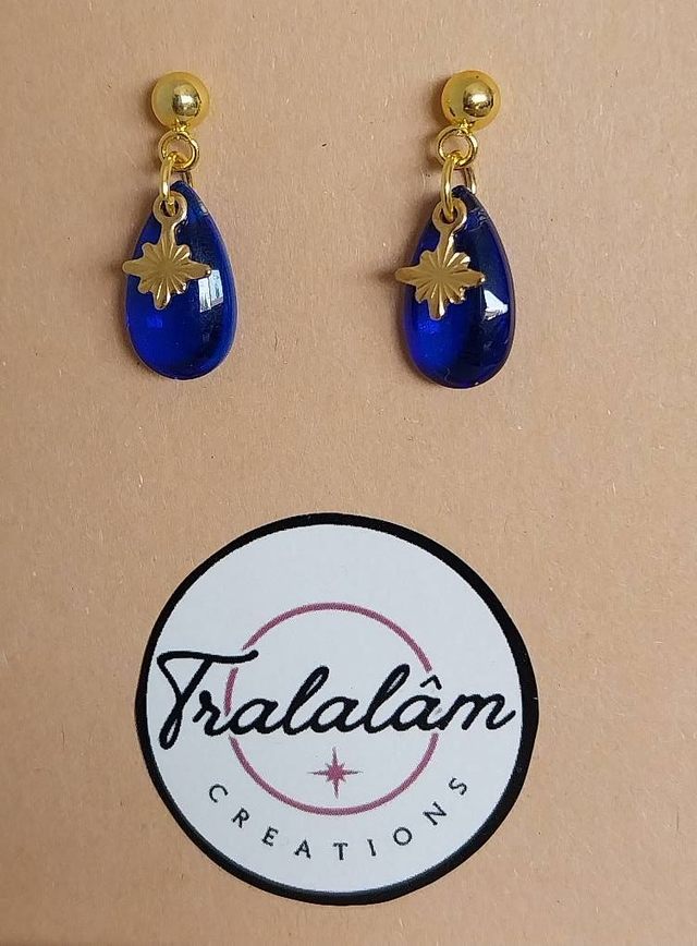 ✨ Boucles d’oreilles minimaliste Goutte Bleu Roi étoile dorée ✨ 