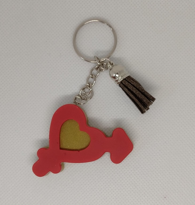 Porte clés coeur rouge et doré 