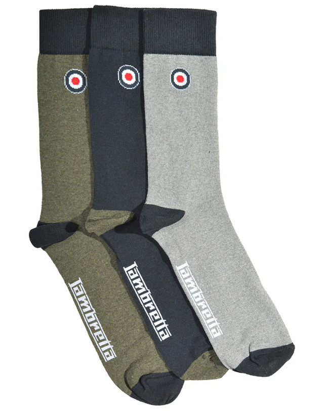 Lambretta 3 pack Solid Sock - Grey/Navy/Khaki