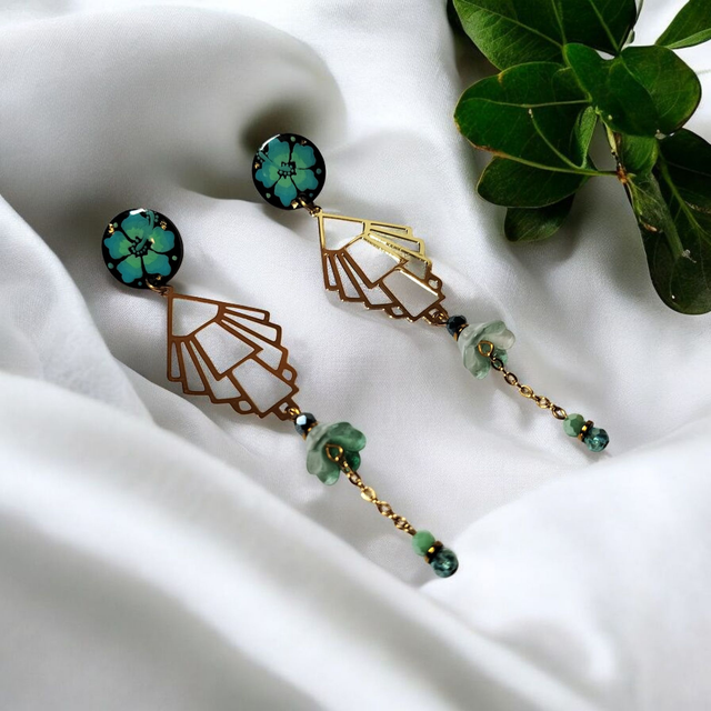 Boucles d'oreilles Flora vert d'eau 