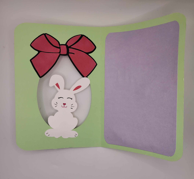 Carte artisanale de Pâques – Lapin 3D, Nœud et Fleur en Papier, Fait Main