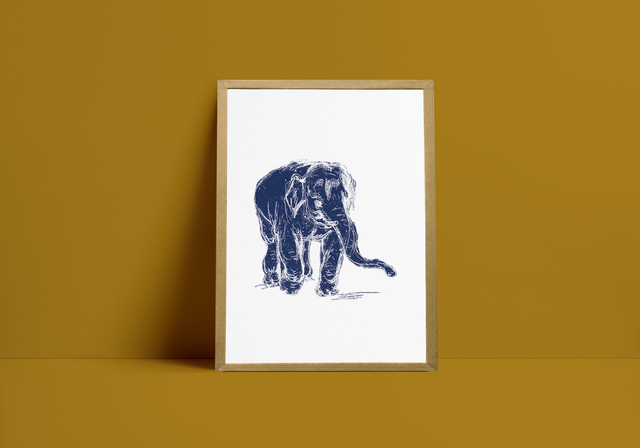 Elephant Affiche en édition limitée, sérigraphie artisanale | éléphant, animal, blanc, bleu, pop art, wall decor, decoration