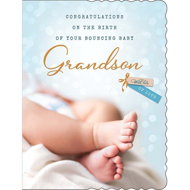 Birth GRANDSON Birth New Baby Congratulations, Modern Design Quality Greeting Card.