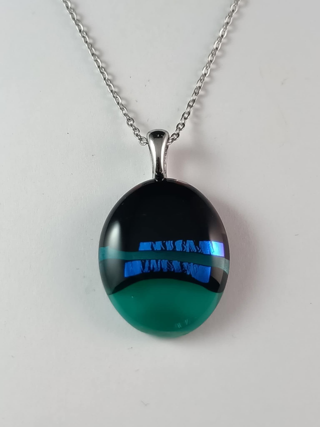 Collier Verre Fusing - Verre Dichroïque bleu