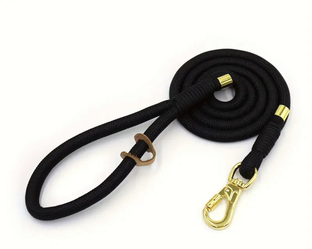 Laisse noire boucle doree 150cm