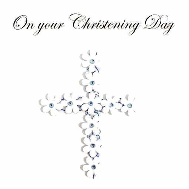 Cross With Flowers Christening - Blue