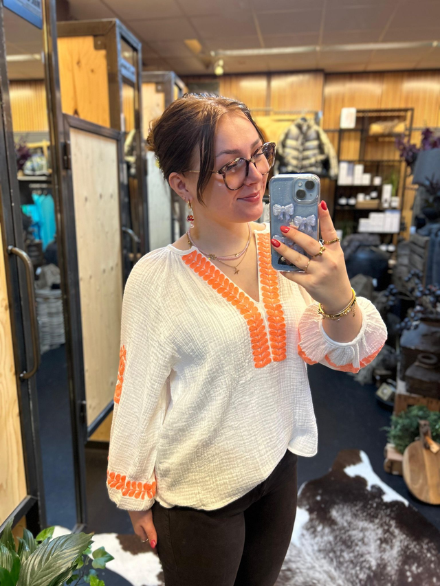 Blouse met print wit/oranje