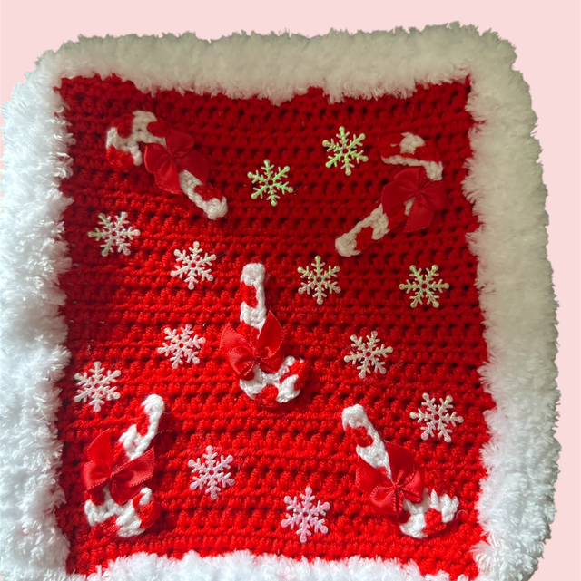 Couverture rouge et blanc sucre d orge et flocons