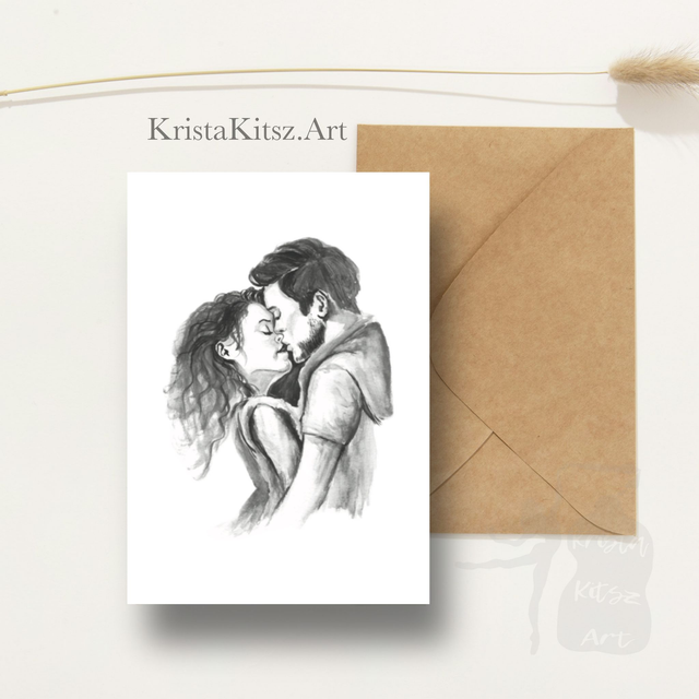 Gevouwen Ansichtkaart Romantische Kus schilderij , inclusief enveloppe 