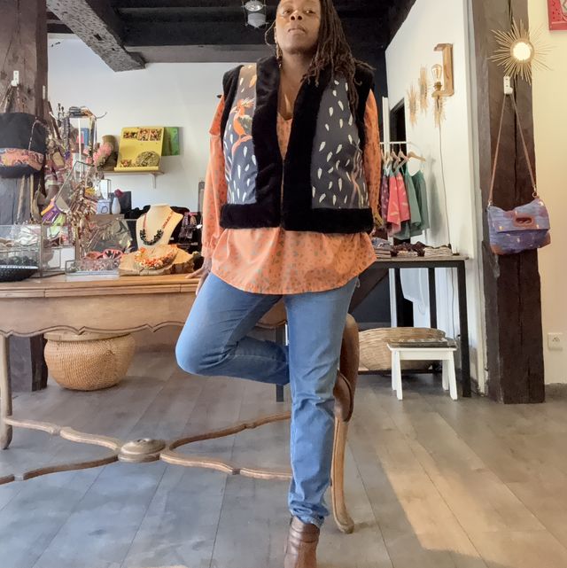 Veste Natalie sans manches et réversible imprimé Hornbill nuit