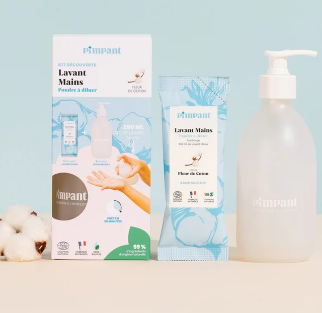 Kit découverte Lavant mains fleur de coton poudre à diluer (1 bouteille + 1 recharge) - certifié Ecocert cosmos natural