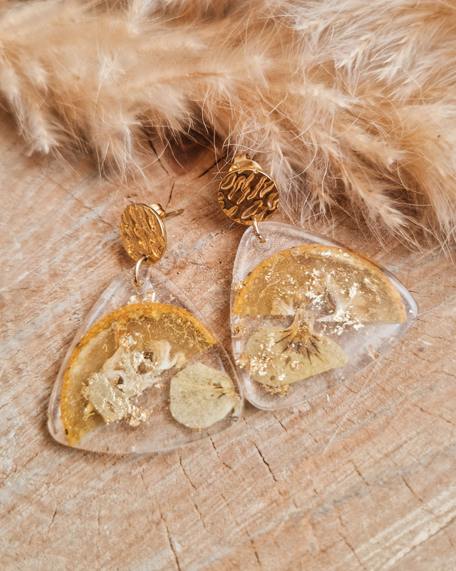 Boucles d'oreilles petits triangles "Fruits en folie" - Modèle mandarine / Modèle unique 