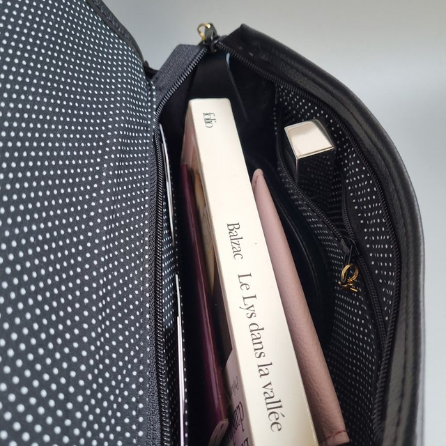 Mini-sac cartable "Maneko" beige & simili cuir noir